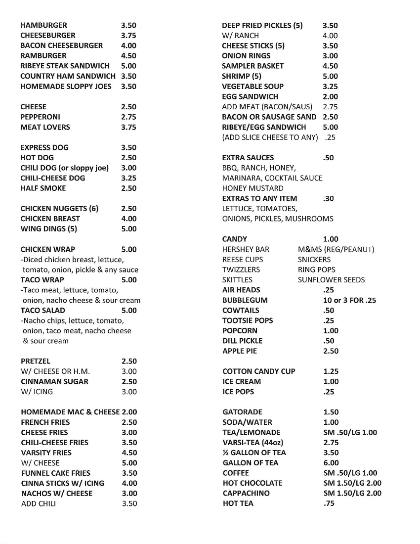 concessions menu